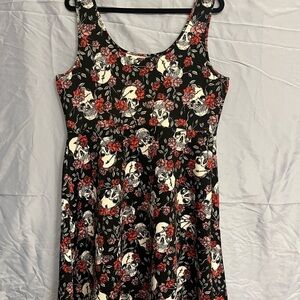 Torrid skater Skull, roses Black and White Sleeveless Sundress